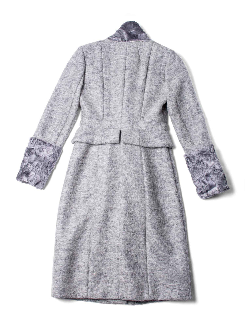 CODO Genuine Curly Lamb Felt Wool Belted Fitted Coat Grey-designer resale
