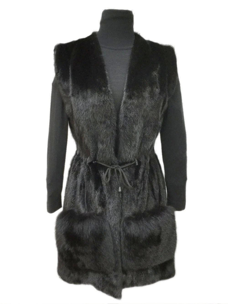 CODO Mink Fur Long Vest Fox Pockets Black-designer resale