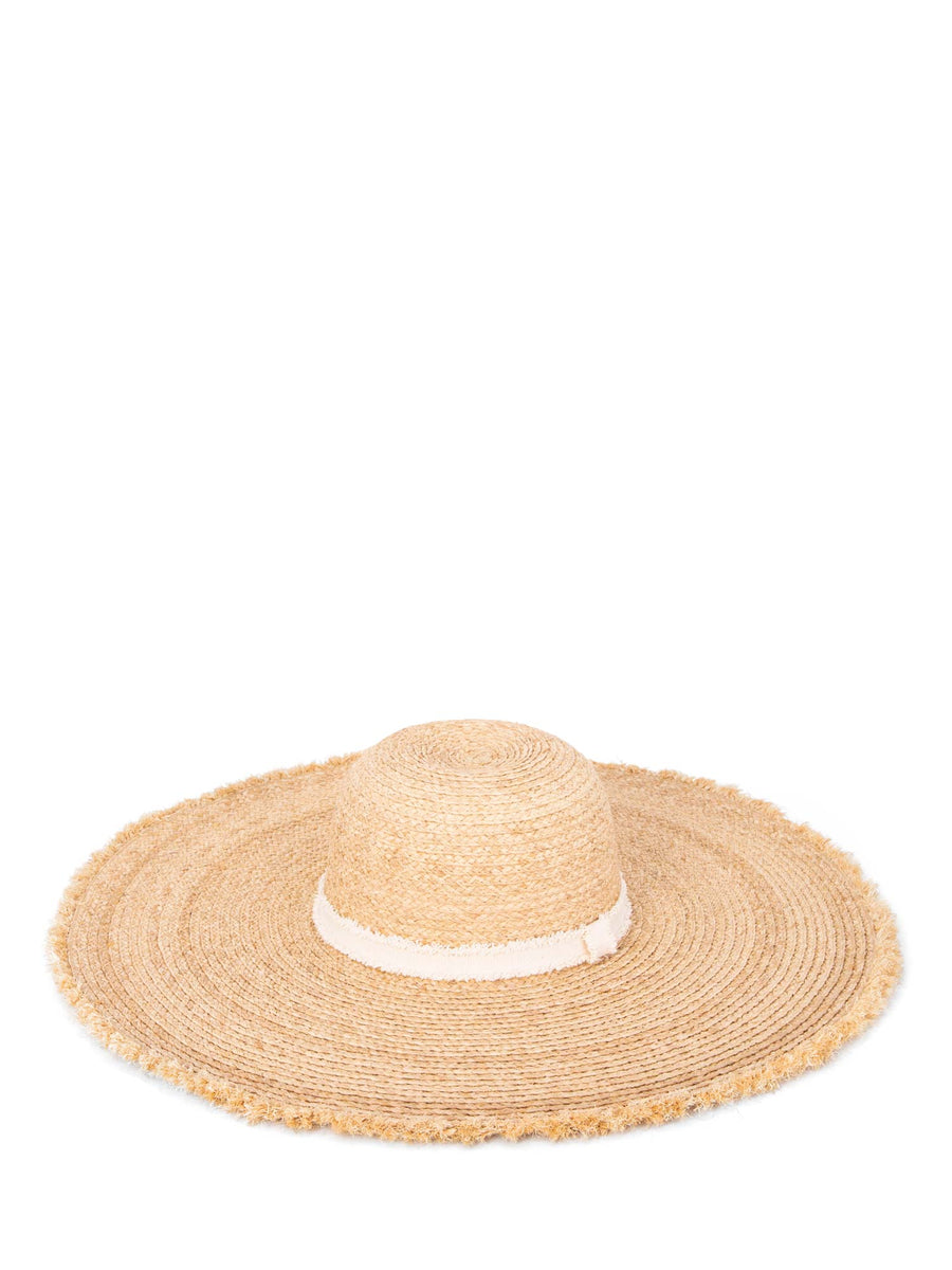 Girls Frayed Edge Straw Hat with Long Ribbon and Bow Black / One Size