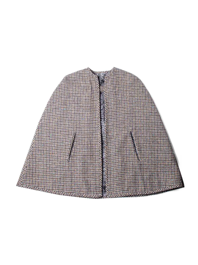 CODO Reversible Houndstooth Curly Lamb Cape Grey-designer resale