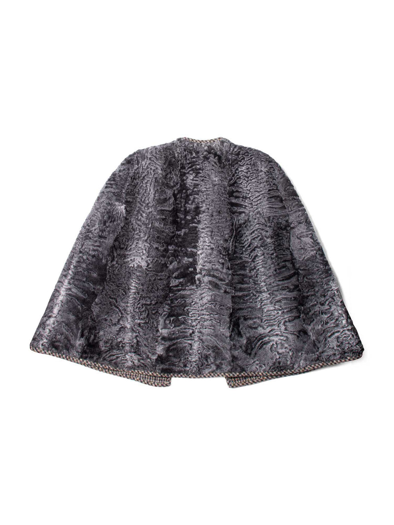 CODO Reversible Houndstooth Curly Lamb Cape Grey-designer resale