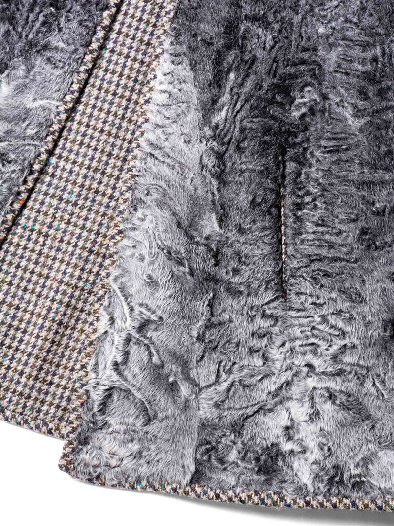 CODO Reversible Houndstooth Curly Lamb Cape Grey-designer resale