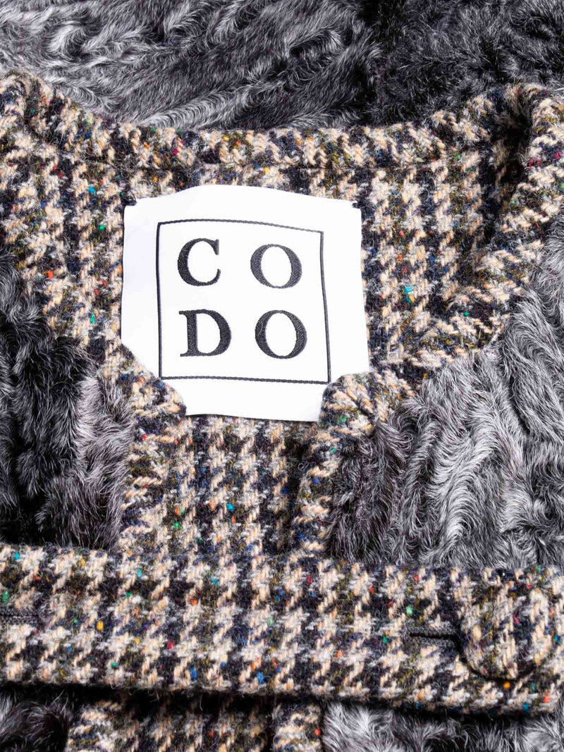 CODO Reversible Houndstooth Curly Lamb Cape Grey-designer resale