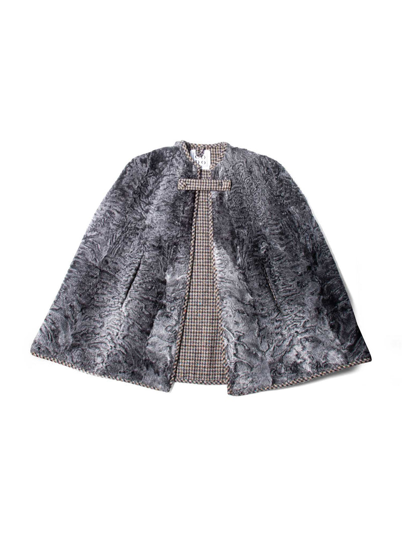 CODO Reversible Houndstooth Curly Lamb Cape Grey-designer resale