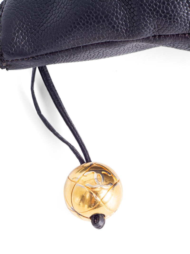 Chanel CC Logo Caviar Leather Shopper Bag Black-designer resale