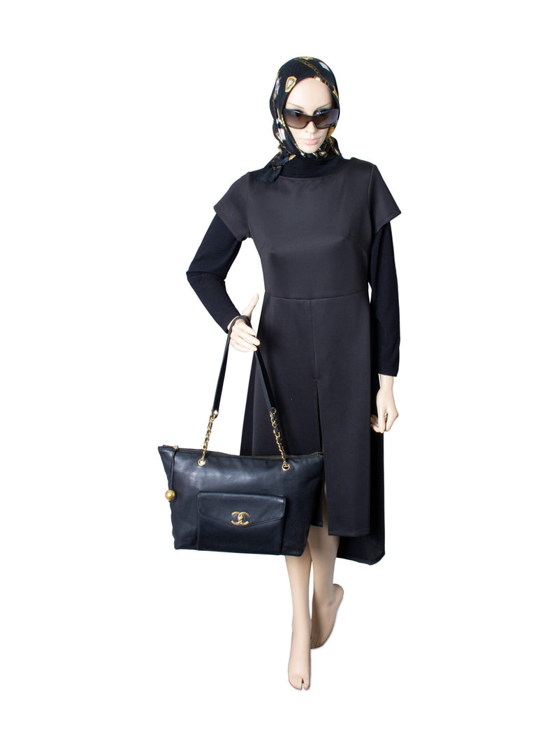 Chanel CC Logo Caviar Leather Shopper Bag Black-designer resale