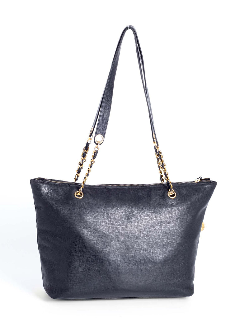 Chanel CC Logo Caviar Leather Shopper Bag Black-designer resale