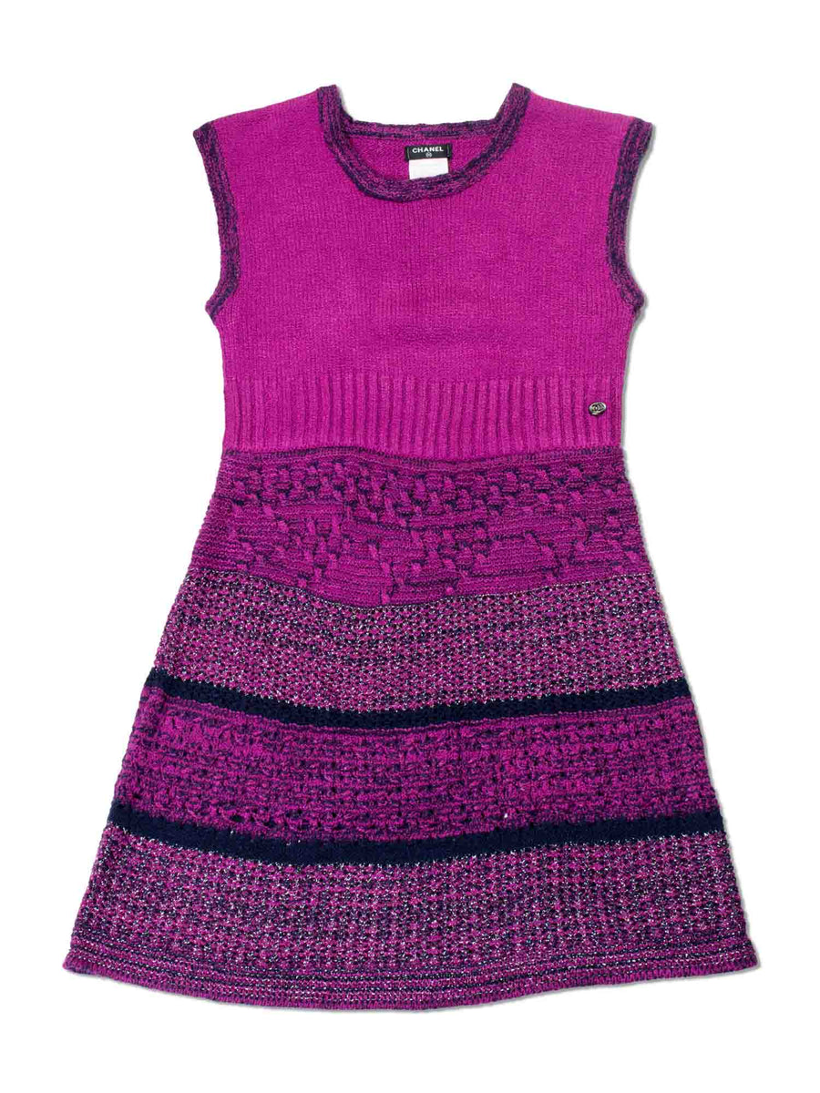 Chanel CC Logo Knitted Sparkly Dress Purple