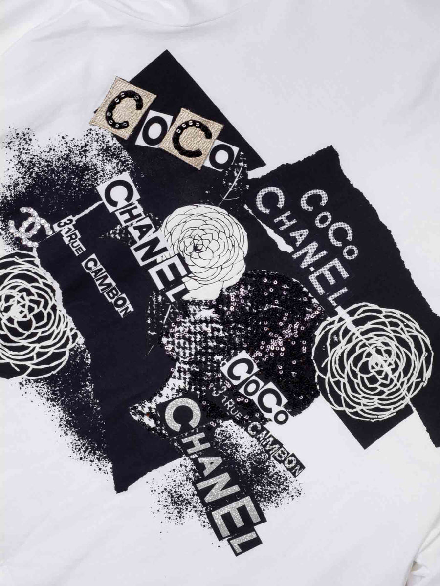 Chanel Cotton Sequin CC Logo Shirt White Black display picture 1