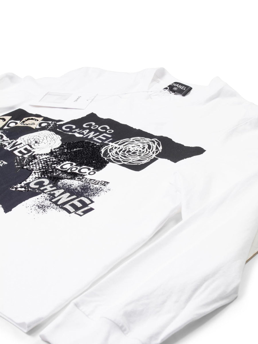 CHANEL Cotton Sequin CC Logo Shirt White Black