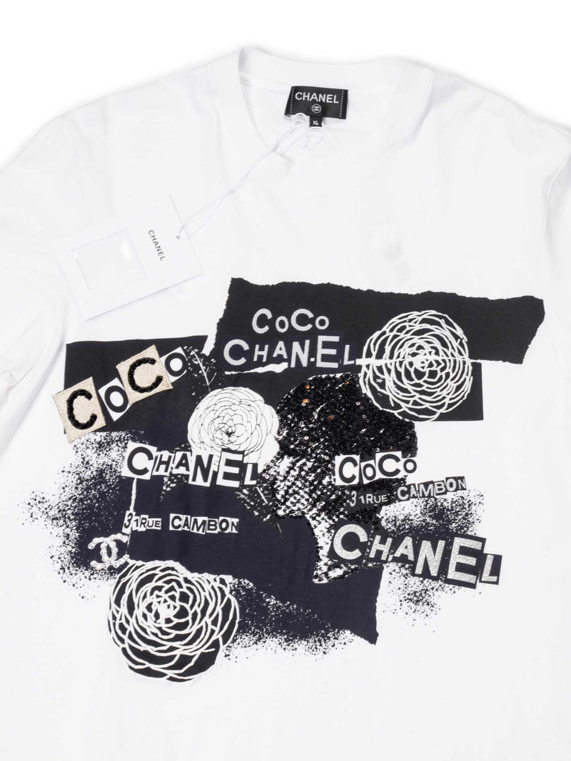 Chanel Cotton Sequin CC Logo Shirt White Black-designer resale