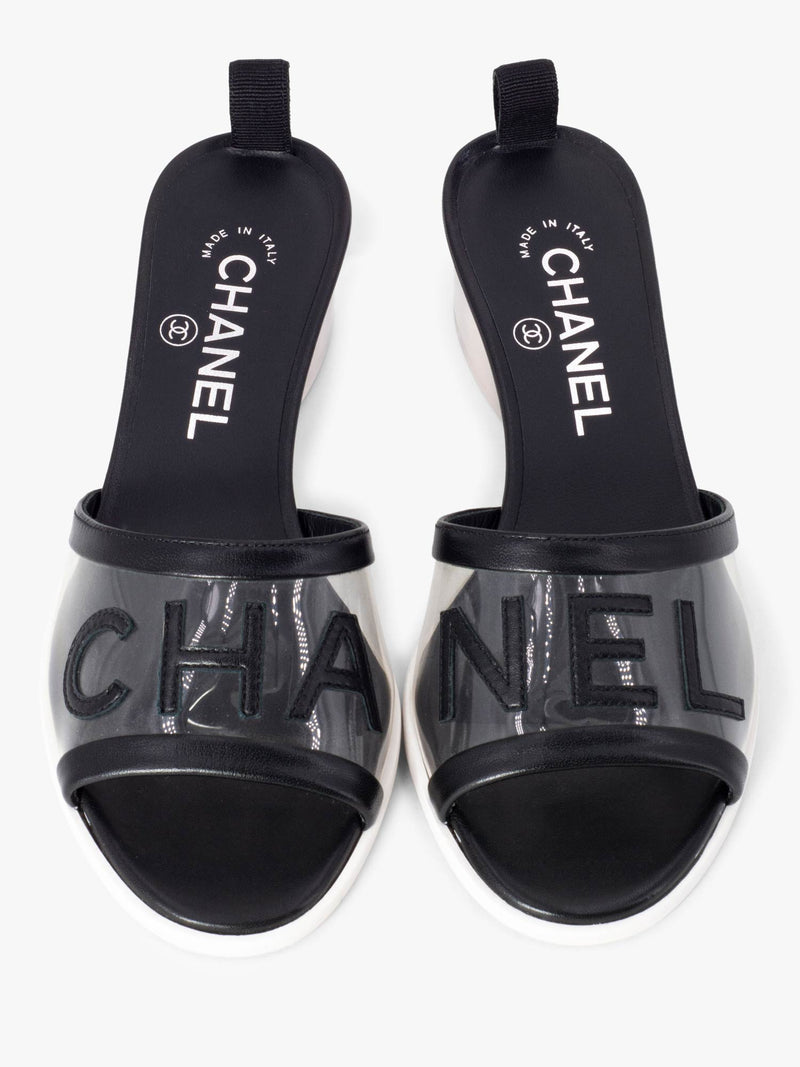 Chanel Logo Transparent PVC Mule Slide Shoes Black-designer resale