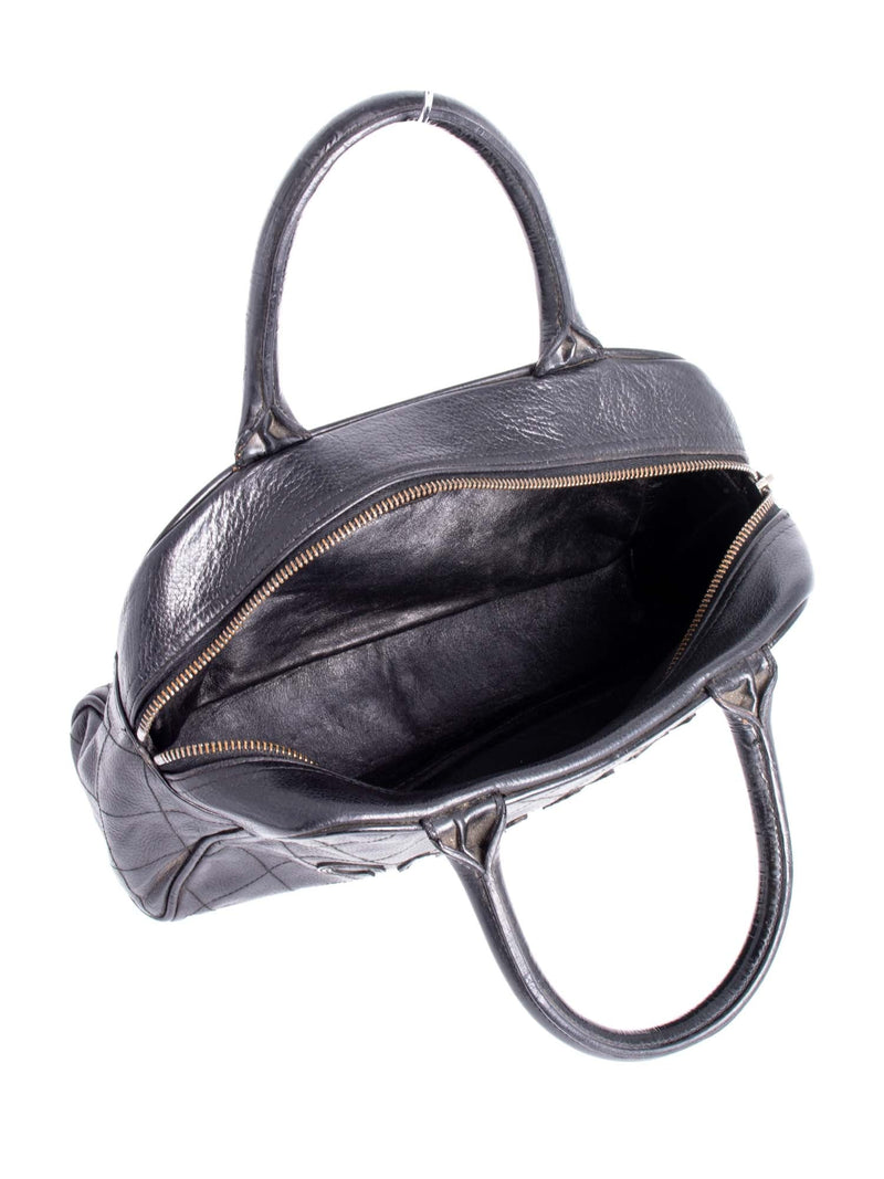 Chanel Quilted Caviar Mini Bowler Logo Bag Black-designer resale