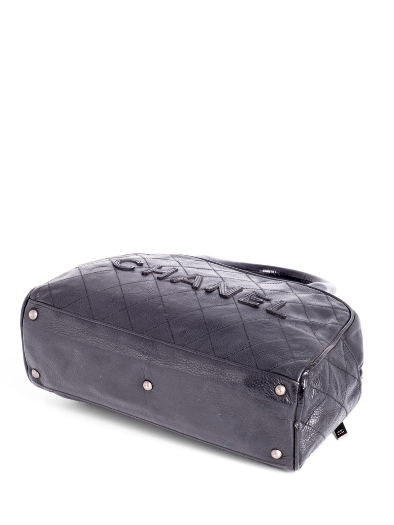 Chanel Quilted Caviar Mini Bowler Logo Bag Black-designer resale