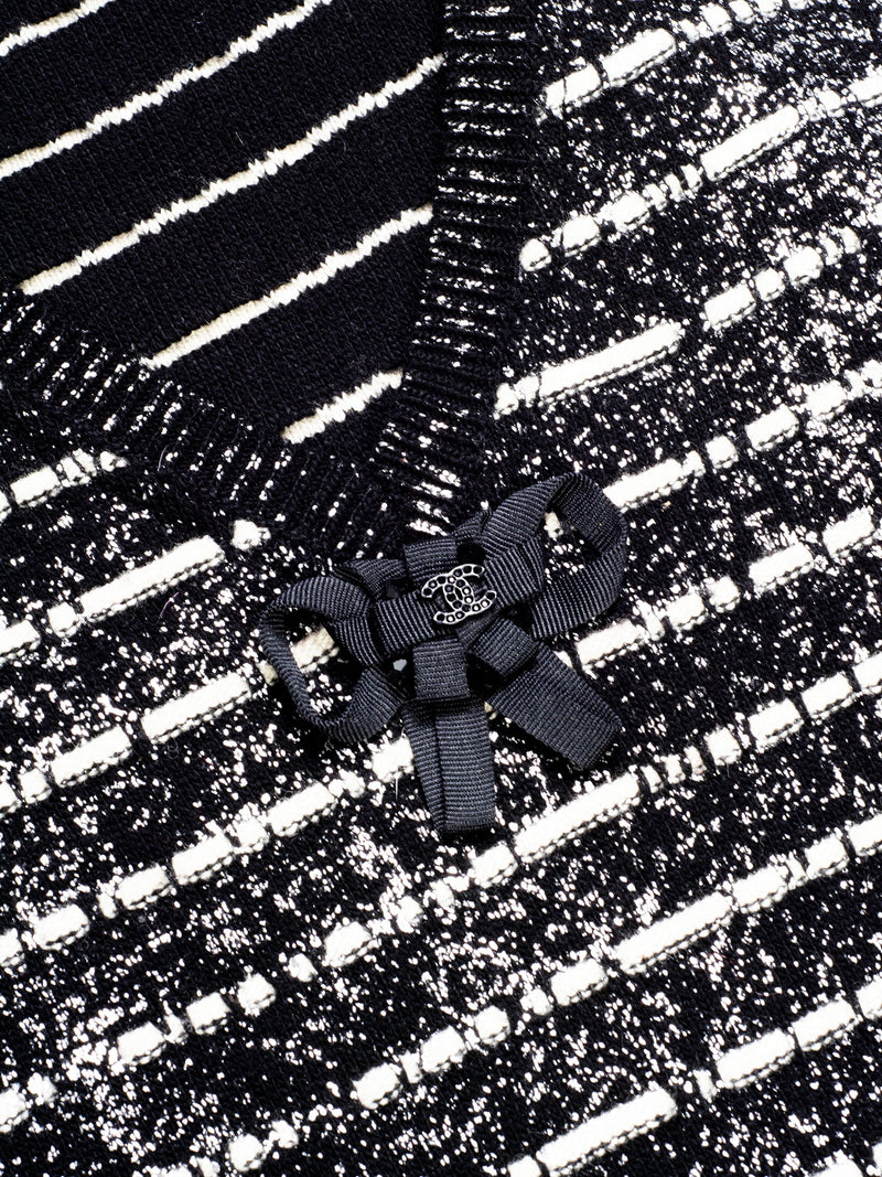 CHANEL Sparkly Knit CC Logo Dress Black White-designer resale