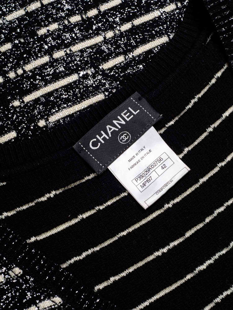 CHANEL Sparkly Knit CC Logo Dress Black White-designer resale
