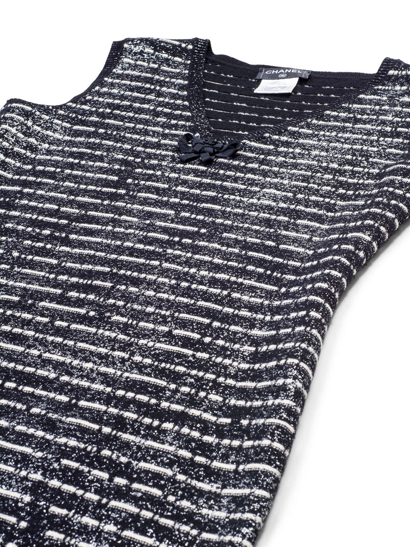 CHANEL Sparkly Knit CC Logo Dress Black White-designer resale