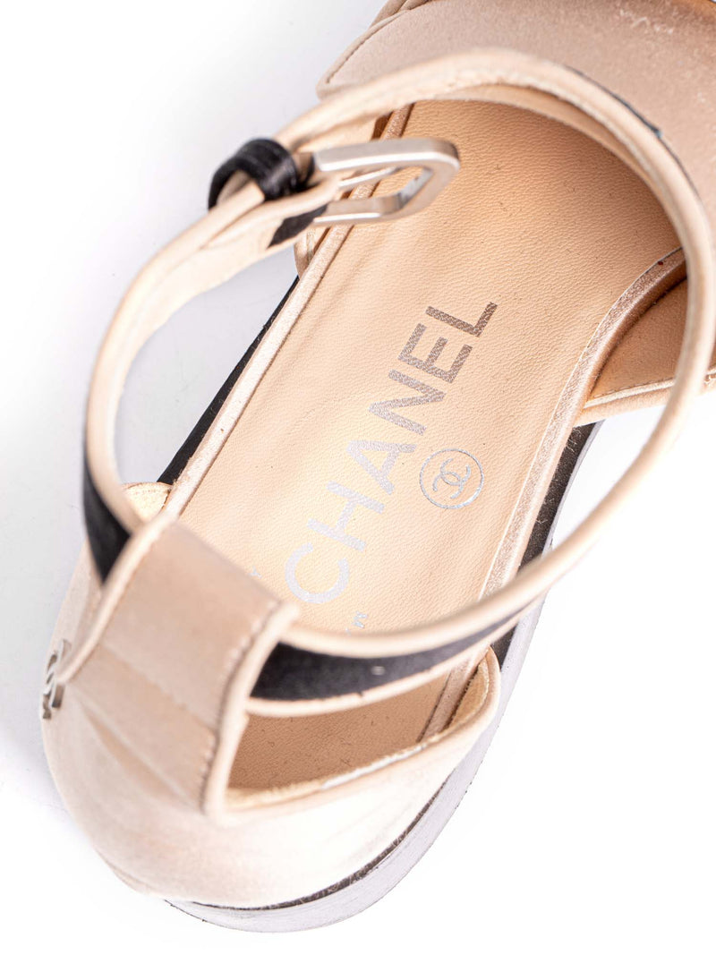 Chanel Spring Runway 2015 Cut-Out Bow Oxfords Shoes Black Beige-designer resale