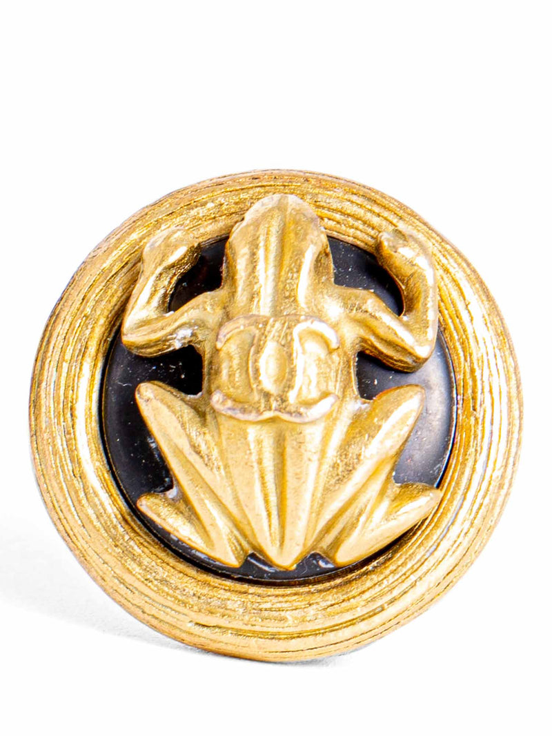 Chanel Vintage CC Logo Frog Clip On Earrings Gold-designer resale