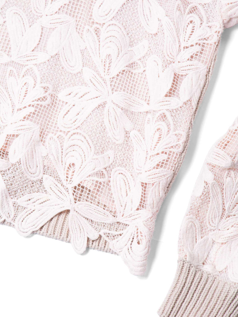 Chloe Cotton Lace Knit Sweater Taupe Pink-designer resale