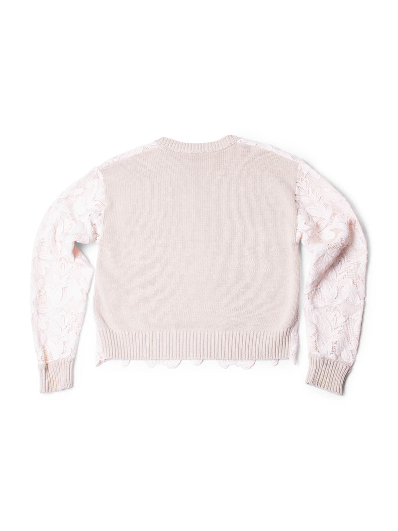 Chloe Cotton Lace Knit Sweater Taupe Pink-designer resale