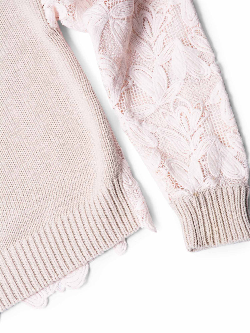 Chloe Cotton Lace Knit Sweater Taupe Pink-designer resale