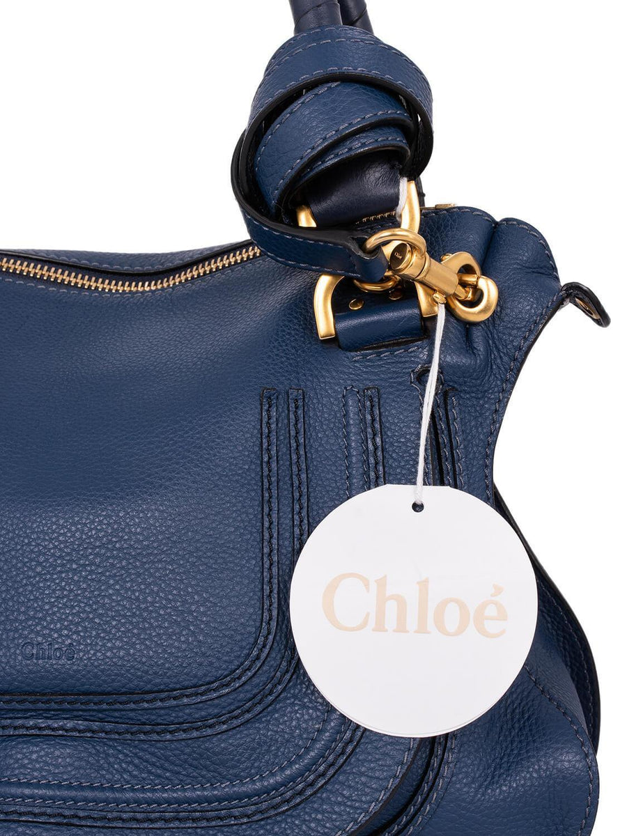 Chloe Leather Medium Marcie Satchel Bag Navy Blue
