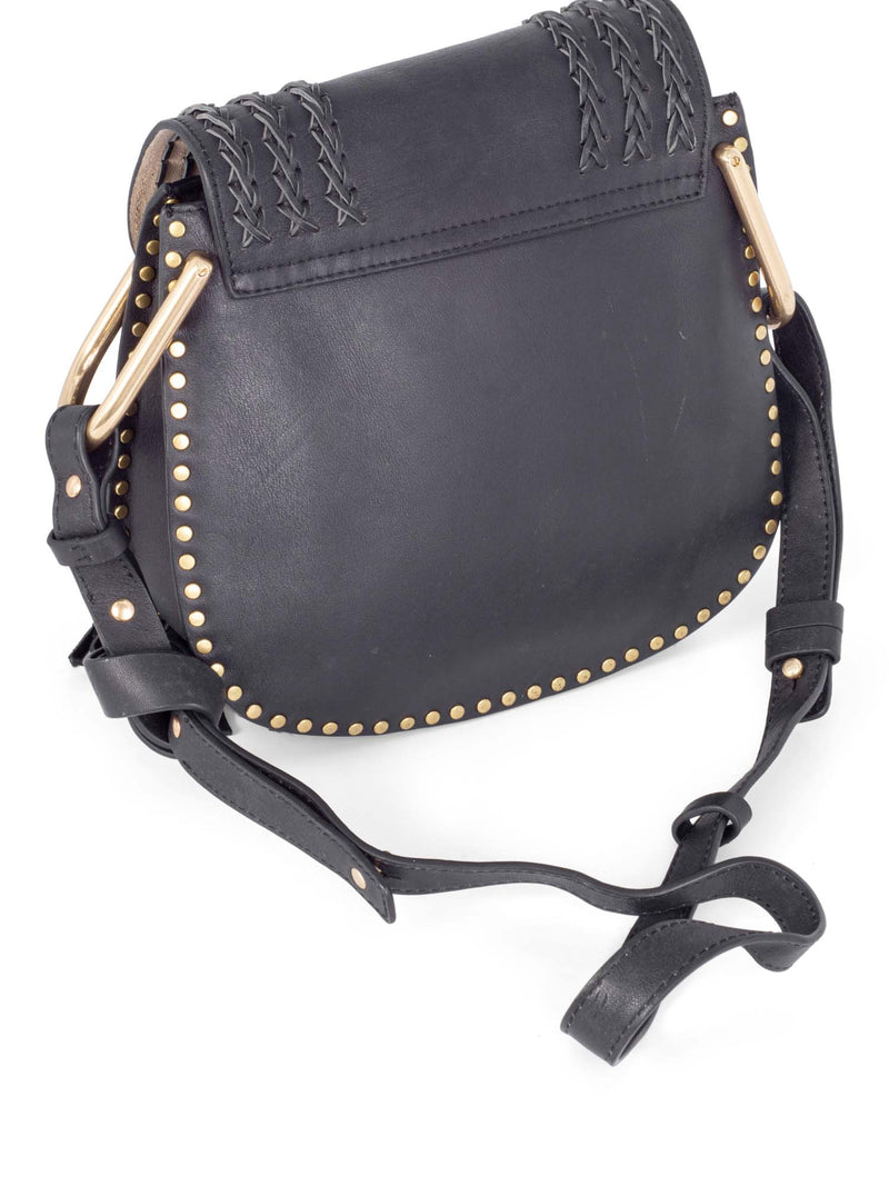 Chloe Leather Tassel Studded Hudson Cross Body Bag Black-designer resale
