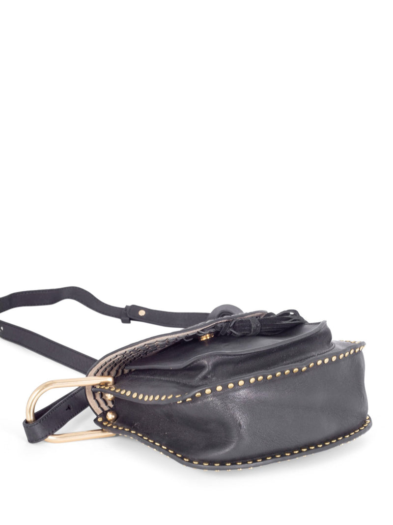 Chloe Leather Tassel Studded Hudson Cross Body Bag Black-designer resale