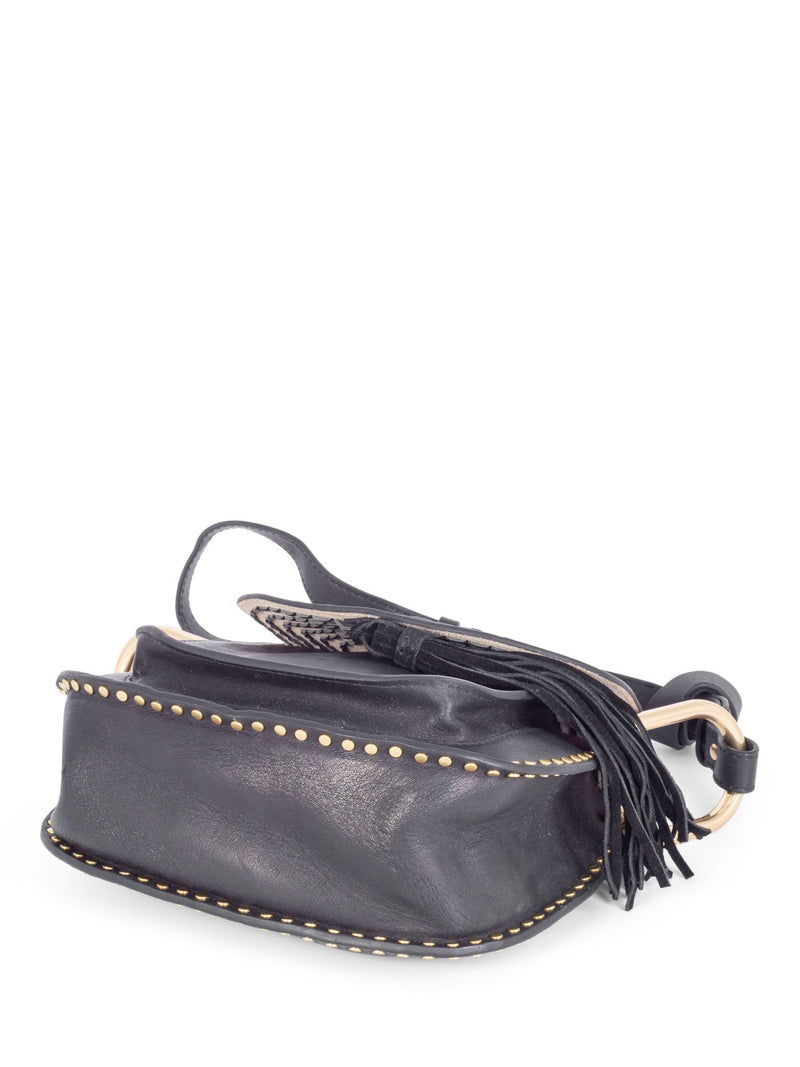 Chloe Leather Tassel Studded Hudson Cross Body Bag Black-designer resale