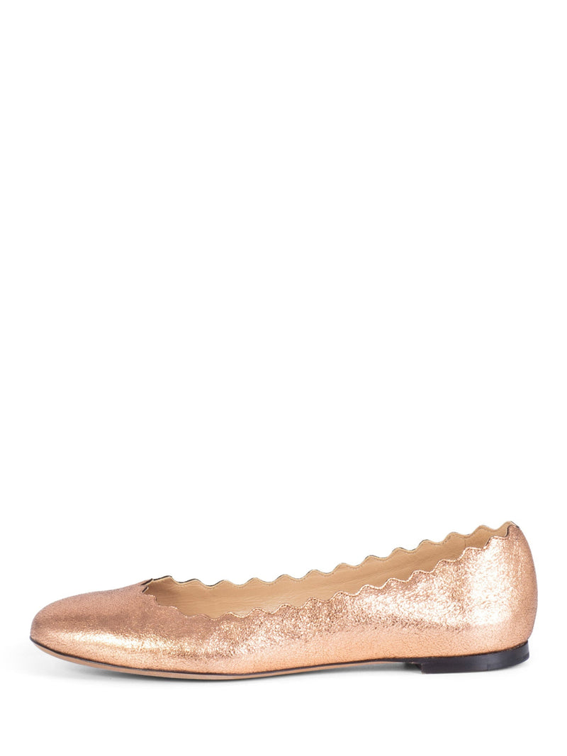 Chloe Metallic Leather Scalloped Ballet Flats Rose Gold-designer resale