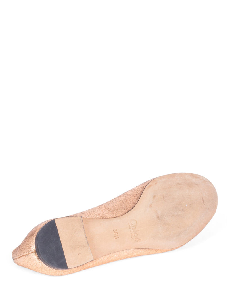 Chloe Metallic Leather Scalloped Ballet Flats Rose Gold-designer resale