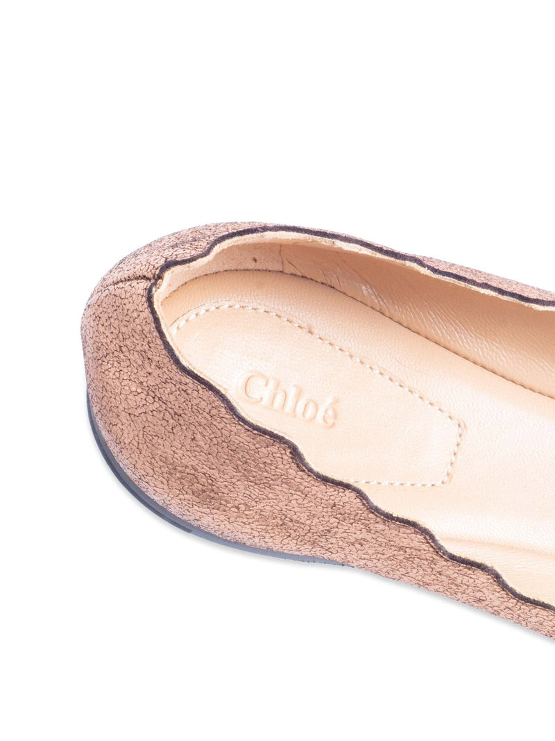 Chloe Metallic Leather Scalloped Ballet Flats Rose Gold-designer resale