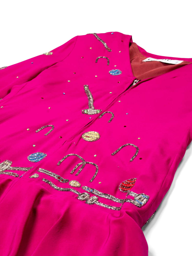 Chloe Vintage Silk Beaded Croquet Mini Dress Hot Pink-designer resale