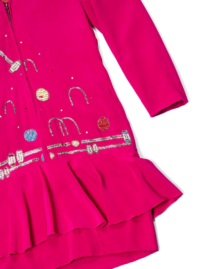 Chloe Vintage Silk Beaded Croquet Mini Dress Hot Pink-designer resale