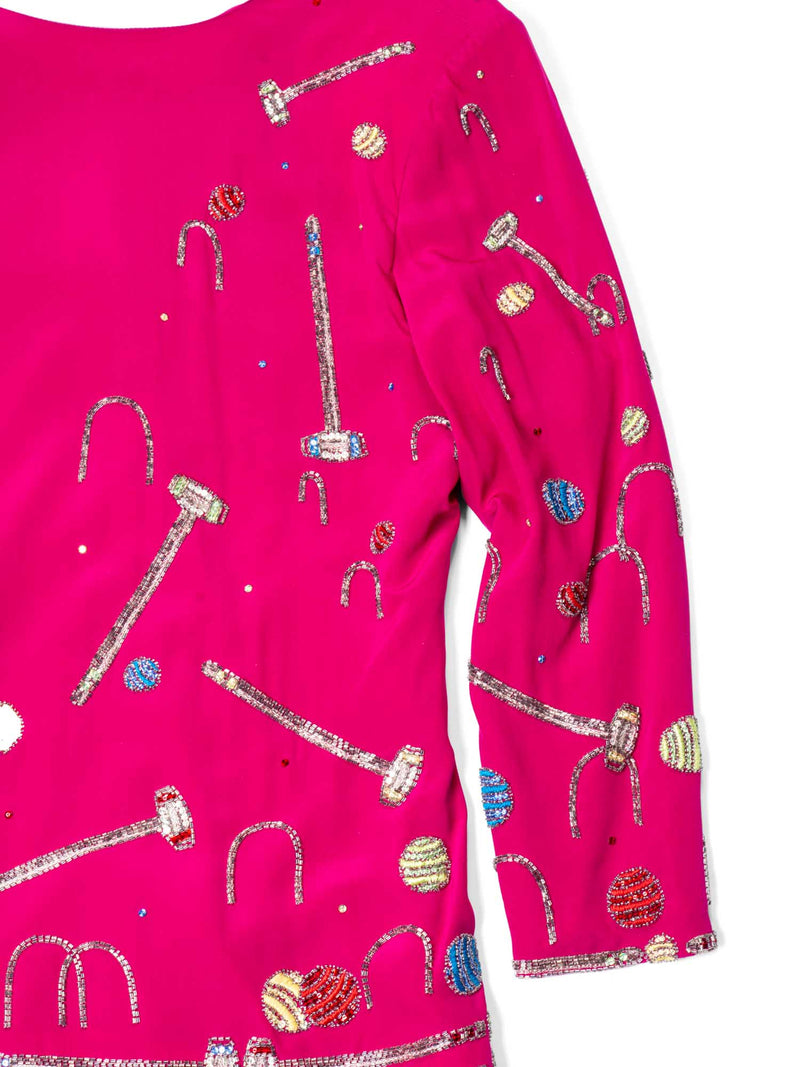 Chloe Vintage Silk Beaded Croquet Mini Dress Hot Pink-designer resale
