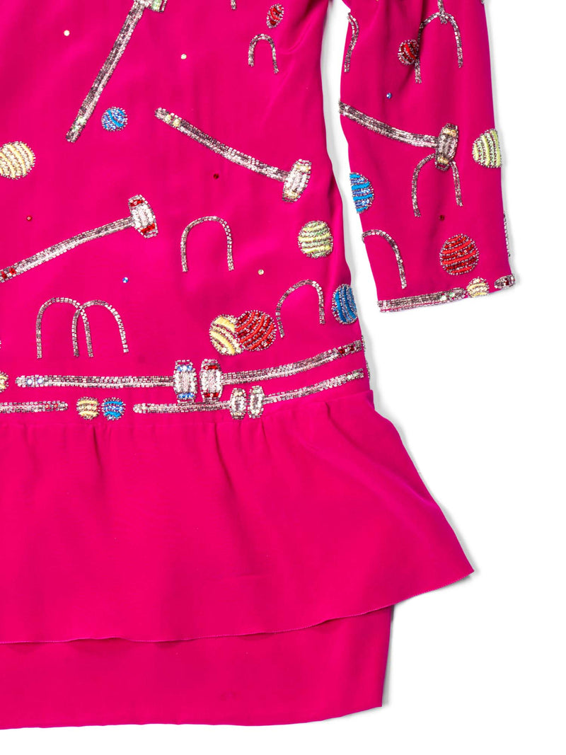 Chloe Vintage Silk Beaded Croquet Mini Dress Hot Pink-designer resale