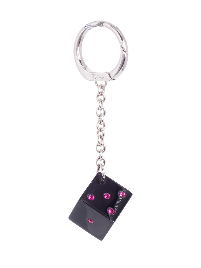 Christian Dior CD Logo Swarovski Crystal Dice Bag Charm Black Pink-designer resale