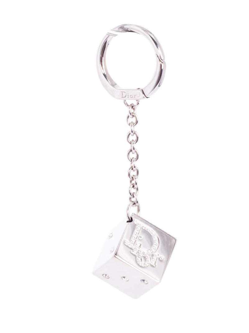 Christian Dior CD Logo Swarovski Crystal Dice Bag Charm Silver-designer resale