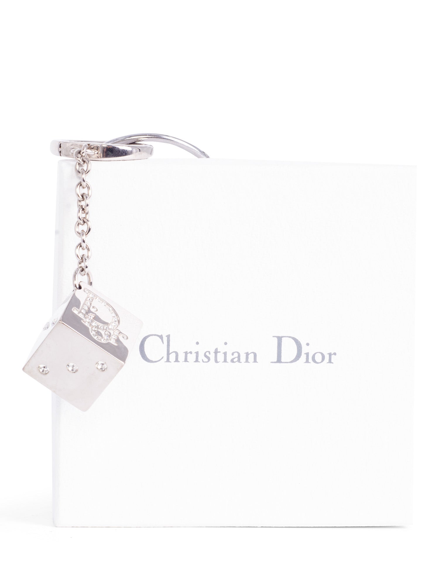 Christian Dior CD Logo Swarovski Crystal Dice Bag Charm Silver-designer resale