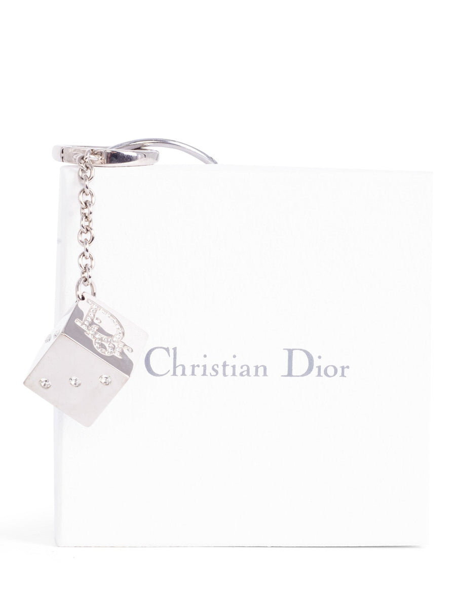 Christian Dior CD Logo Swarovski Crystal Dice Bag Charm Silver