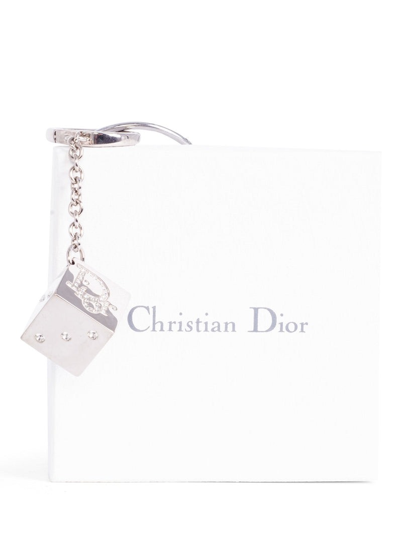 Christian Dior CD Logo Swarovski Crystal Dice Bag Charm Silver-designer resale