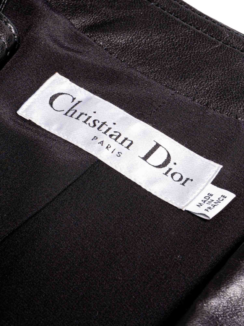 Christian Dior Lambskin Leather Peplum Belted Short Sleeve Jacket Black-designer resale