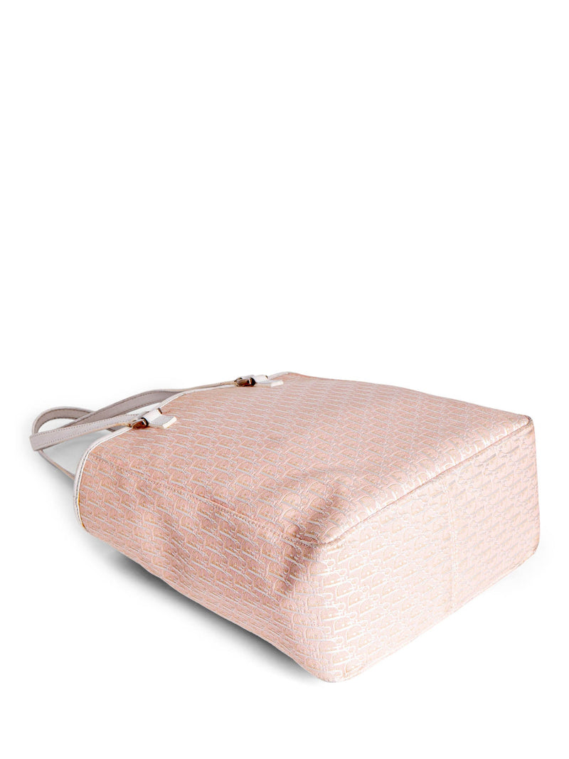 Christian Dior Oblique Canvas Leather Shopper Bag Pink White-designer resale