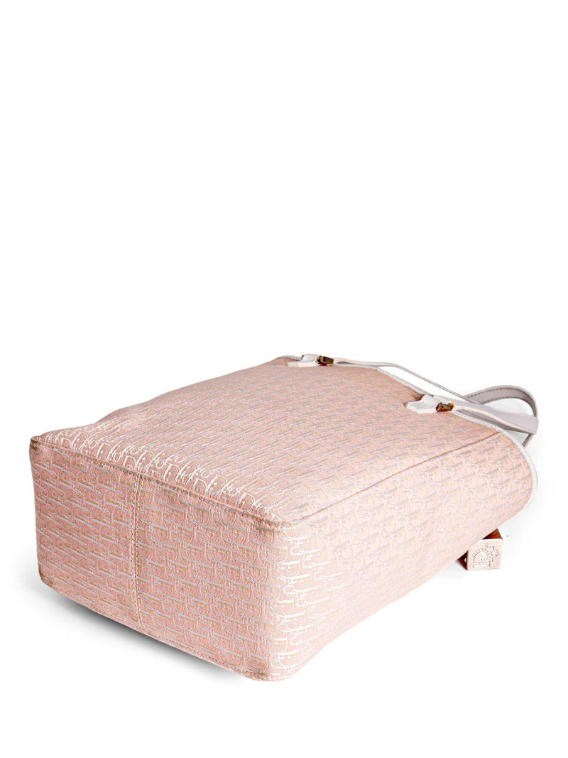 Christian Dior Oblique Canvas Leather Shopper Bag Pink White-designer resale