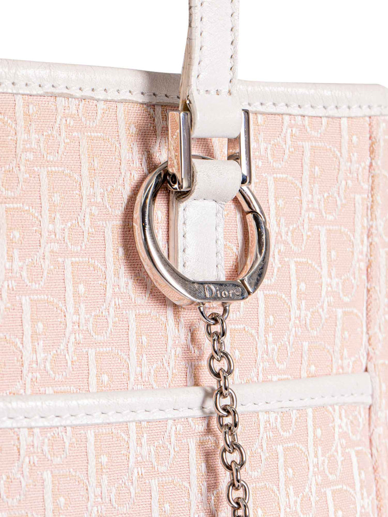 Christian Dior Oblique Canvas Leather Shopper Bag Pink White-designer resale