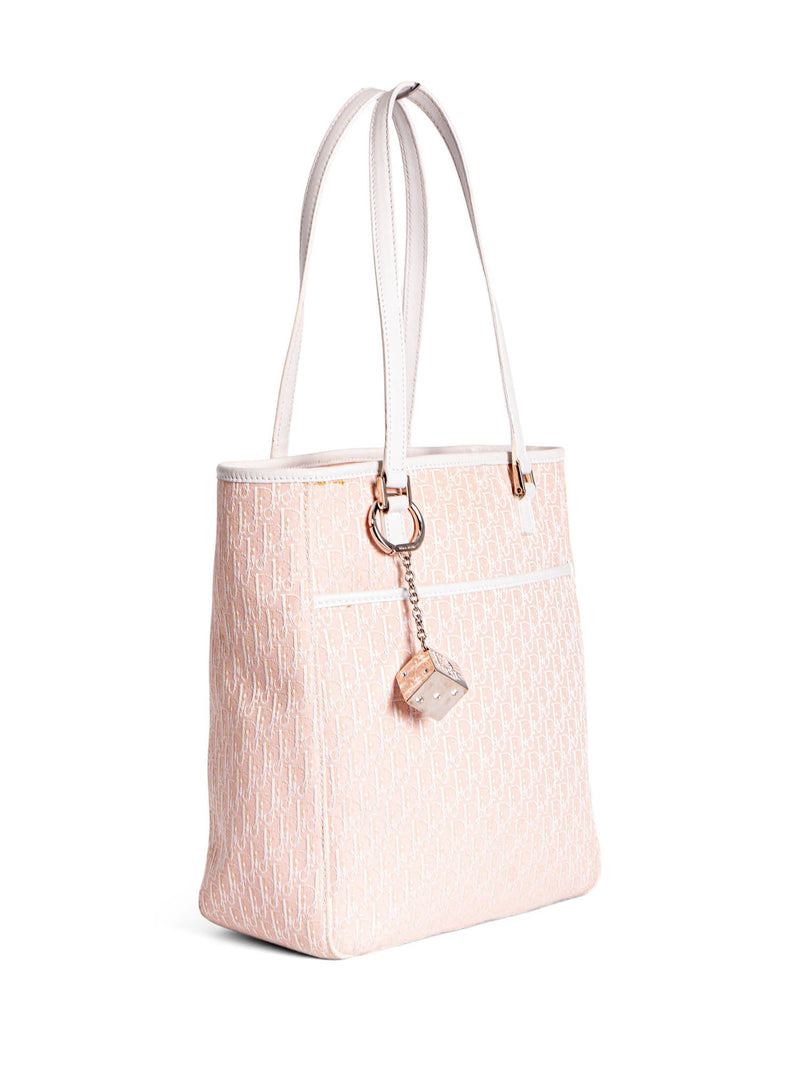 Christian Dior Oblique Canvas Leather Shopper Bag Pink White-designer resale