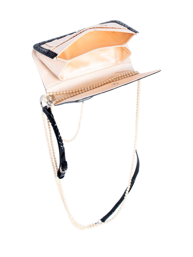 Christian Dior Patent Leather D Trick Pearl Flap Bag Black White-designer resale