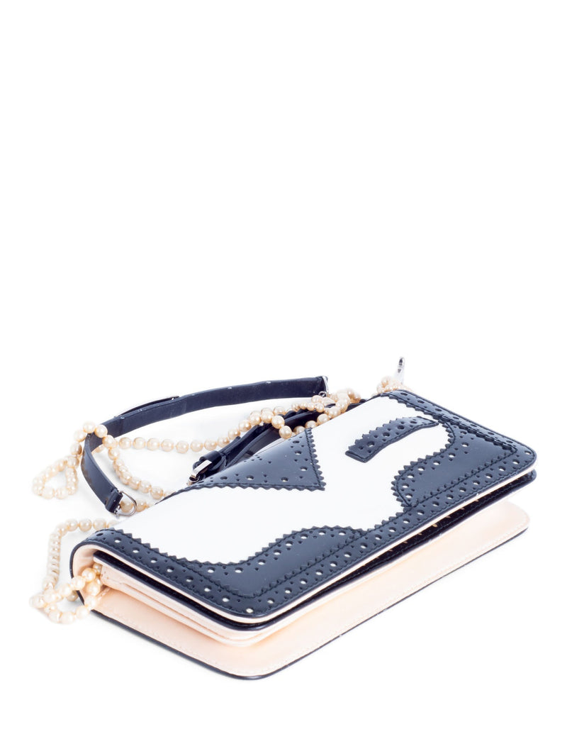 Christian Dior Patent Leather D Trick Pearl Flap Bag Black White-designer resale