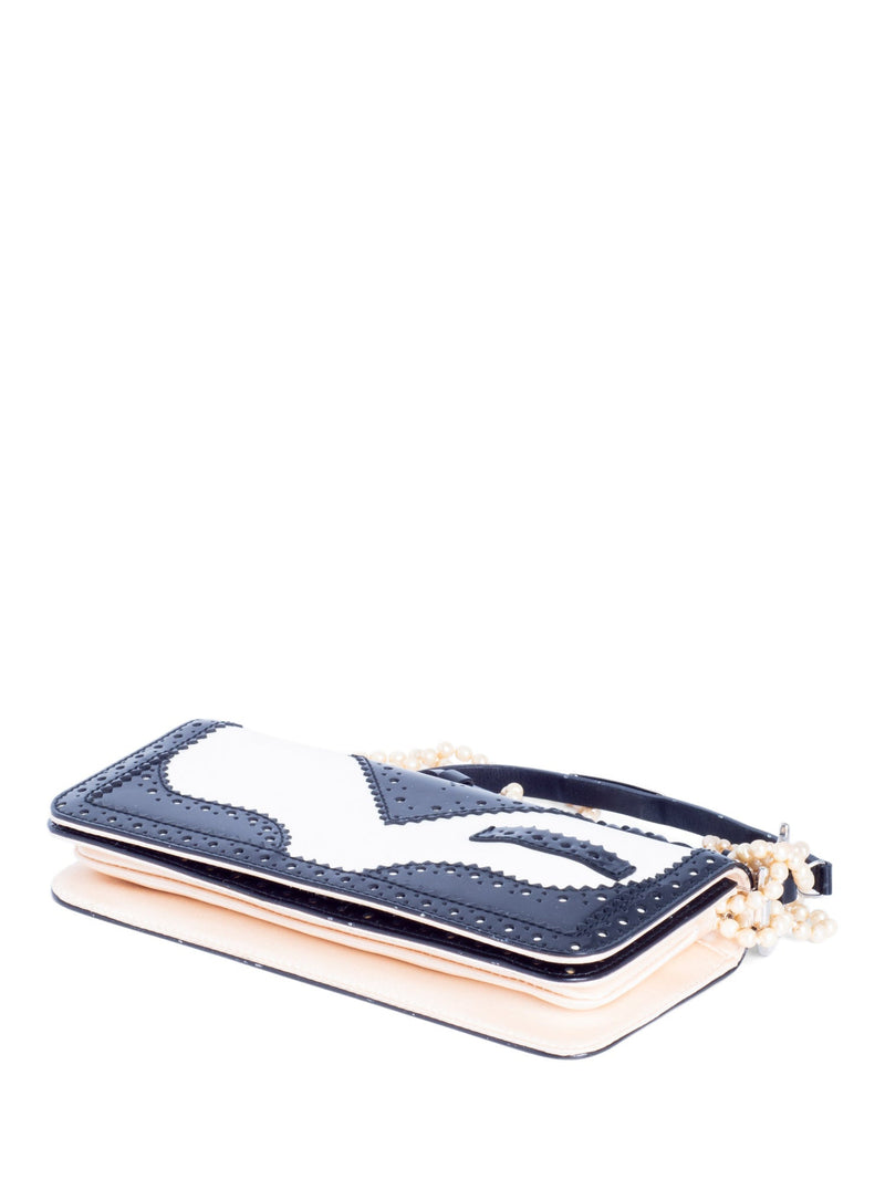 Christian Dior Patent Leather D Trick Pearl Flap Bag Black White-designer resale